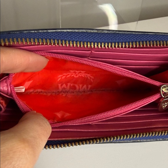 MCM Blue Saffiano Leather Wallet with Gold Accents - Picture 12 of 16